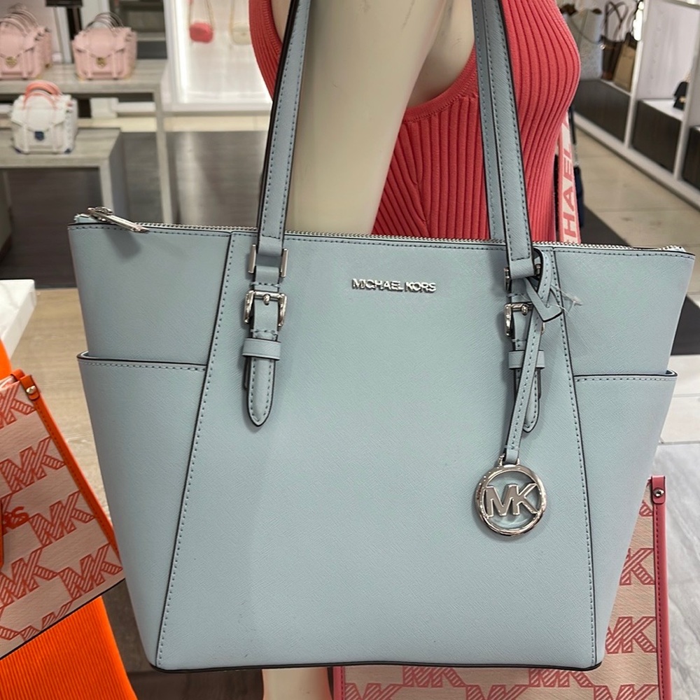 MICHAEL KORS Charlotte Large Leather Top-Zip Tote
Vista Blue 
NWT - Picture 2 of 16